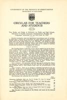 1933 Circular for teachers and students