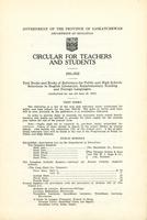 1931 Circular for teachers and students