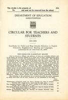1935 Circular for teachers and students