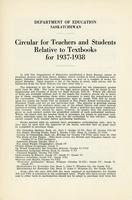 1937 Circular for teachers and students relative to textbooks for 1937-1938