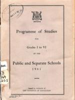 1941 Programme of studies for grades I to VI of the public and separate schools